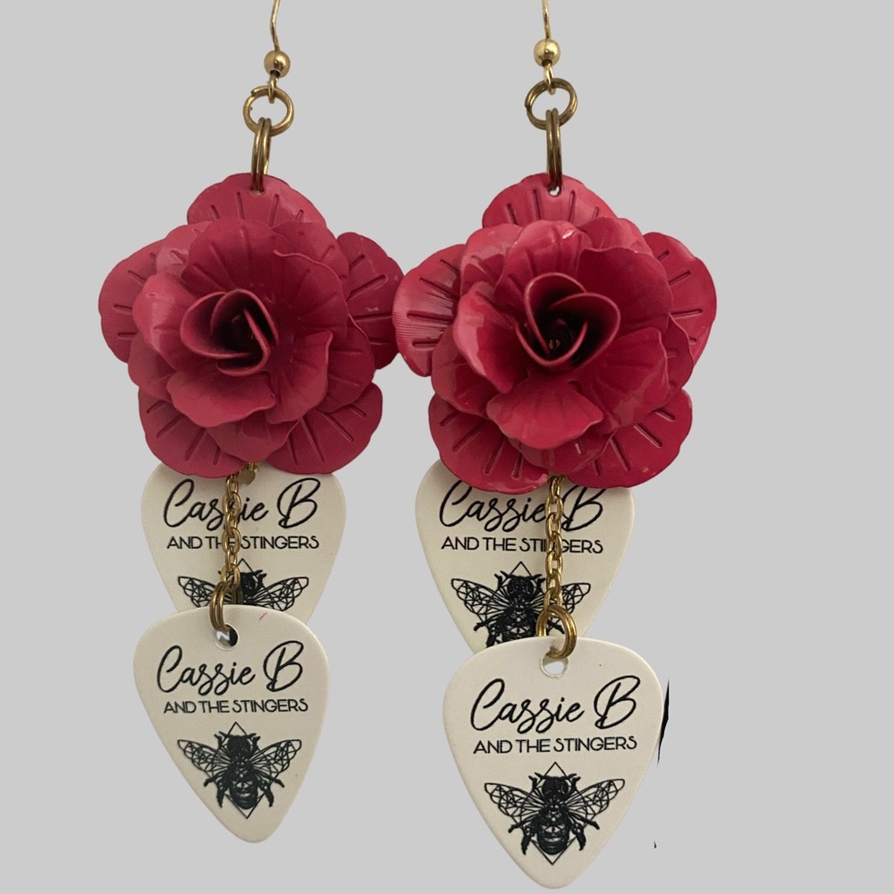 Handmade Guitar Pick Earrings with roses